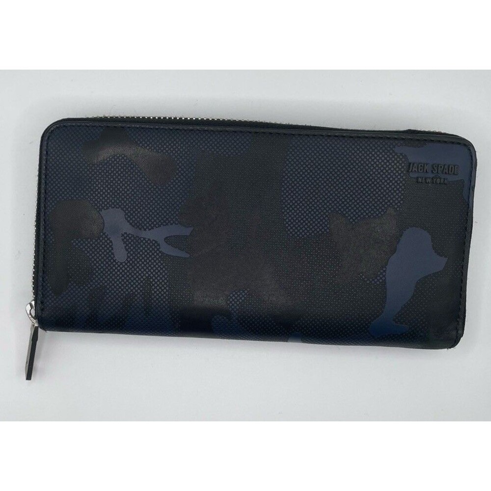 Jack Spade NY Navy Camo Zip Around Wallet Continental Leather